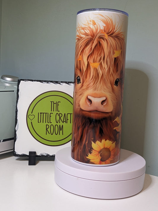 Baby Highland cow with sunflowers tumbler gift